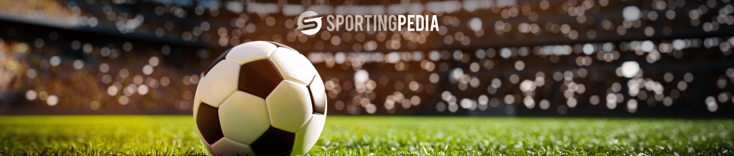 Soccer ball on a lit stadium field, with SportingPedia logo above.