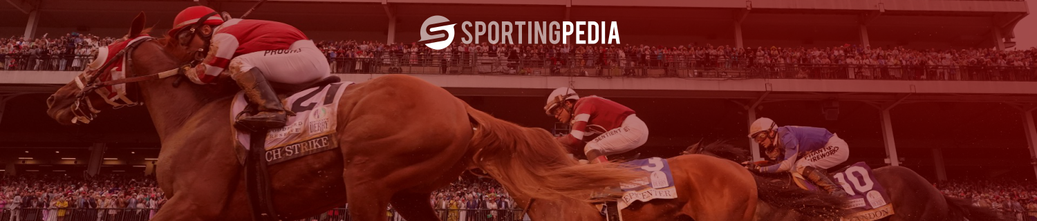 Racehorses with jockeys at SportingPedia horse racing event.