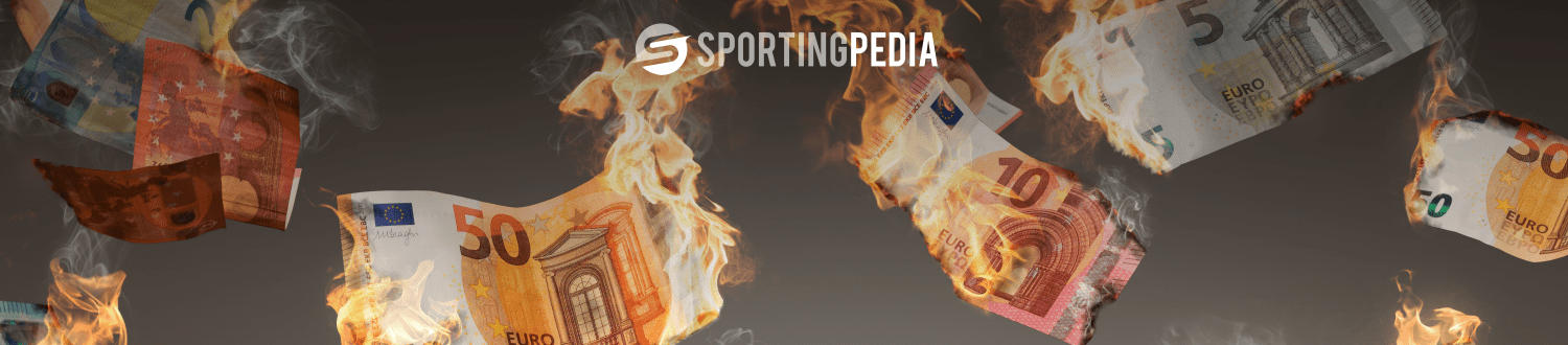 Burning Euro notes with SportingPedia logo.