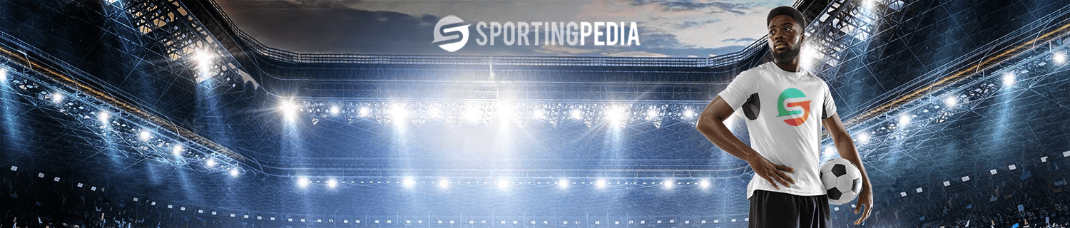 Man with soccer ball in stadium under SportingPedia logo