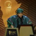 Ademola Lookman giving a speech after being selected as Africa's player of the Year for 2024