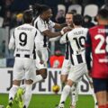 Juventus' players surround Teun Koopmeiners to celebrate his goal against Cagliari