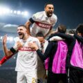 Stuttgart players celebrate yet another goal against Young Boys