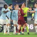 Tense moment during Serie A derby between AS Roma and Lazio