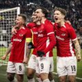 AZ Alkmaar players celebrate after scoring against Galatasaray