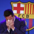 Lionel Messi in tears while announcing that he is leaving Barcelona