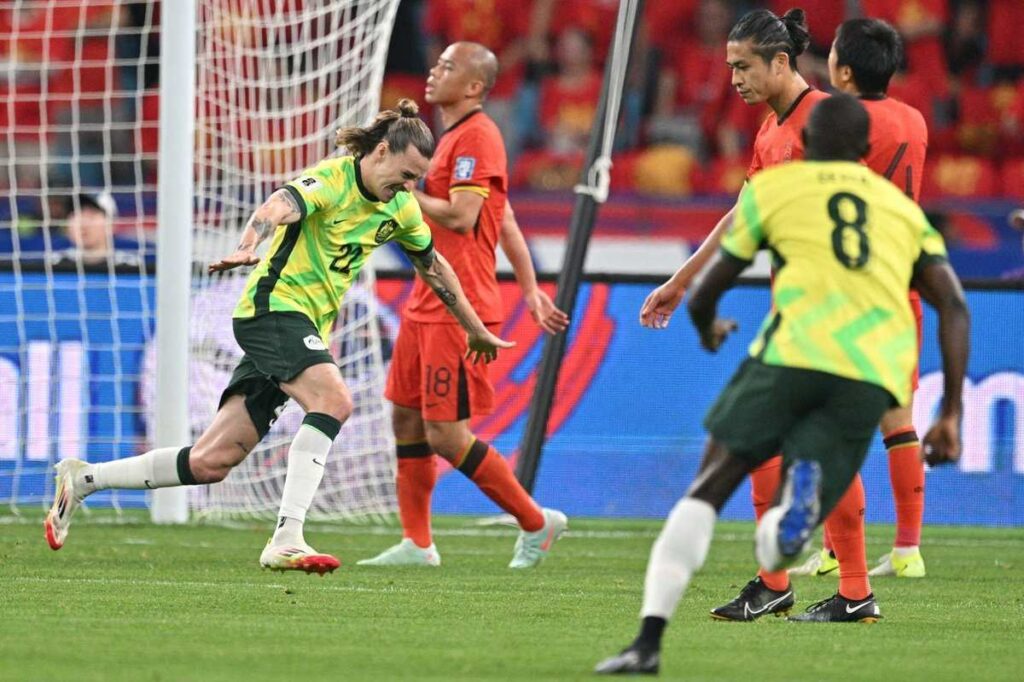 Jackson Irvine has just scored for Australia against China