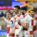 Croatia players celebrate after Ivan Perisic has put them 2-0 up against France