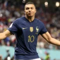 Kylian Mbappe celebrates after scoring for France
