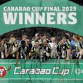 Newcastle celebrate with the Carabao Cup trophy