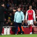 Arsenal defender Gabriel Magalhaes leaving the field with an injury