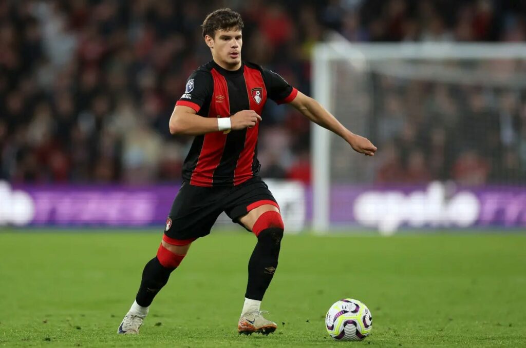 Bournemouth's Hungarian left-back Milos Kerkez