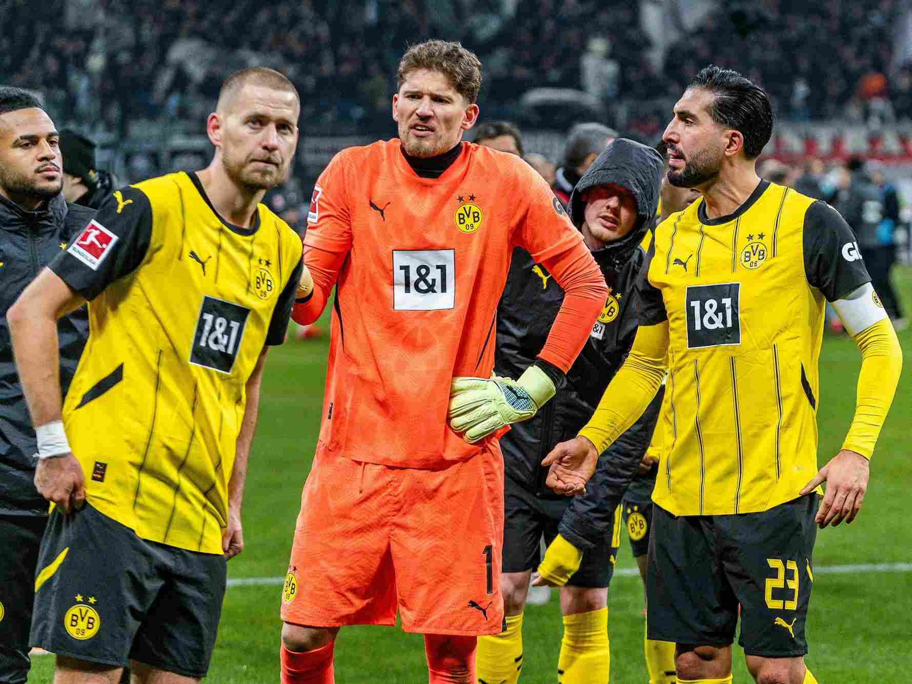 Borussia Dortmund players Emre Can, Gregor Kobel and Valdemar Anton