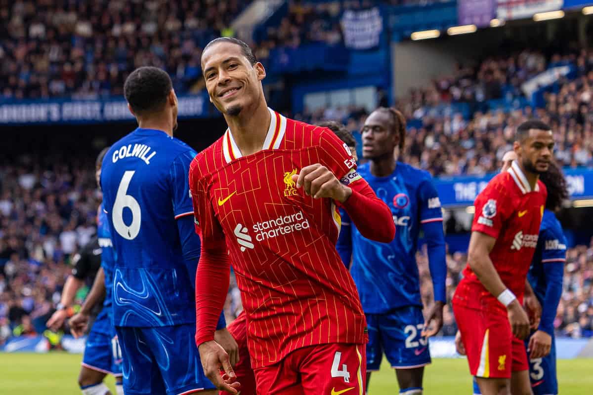 Virgil Van Dijk has just scored for Liverpool against Chelsea