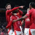 Manchester United players celebrate after scoring against Athletic Bilbao