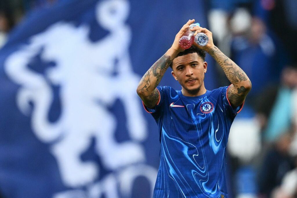 Manchester United winger Jadon Sancho while on loan at Chelsea