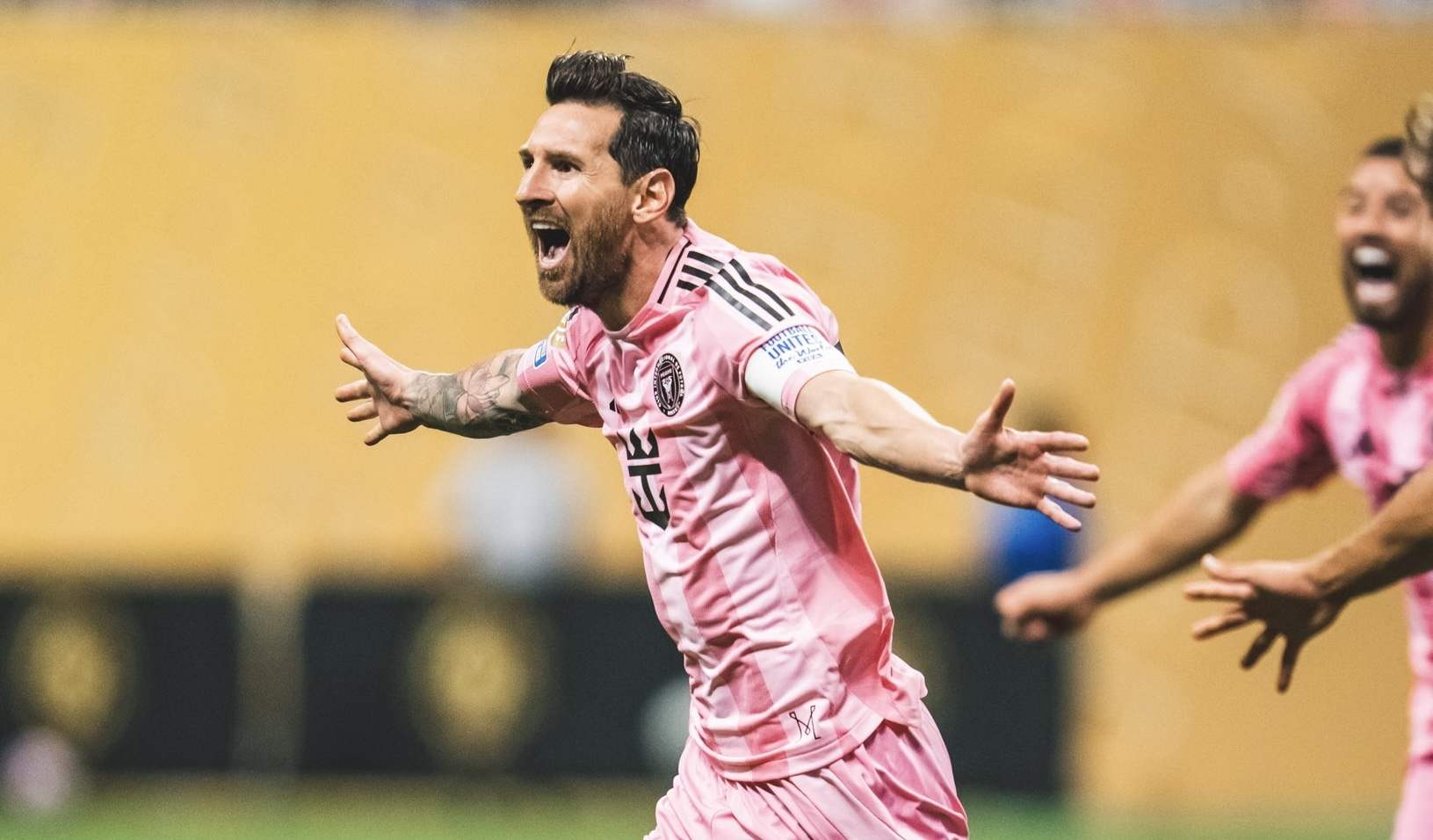 Leo Messi celebrates after scoring from a free-kick against Porto at the Club World Cup