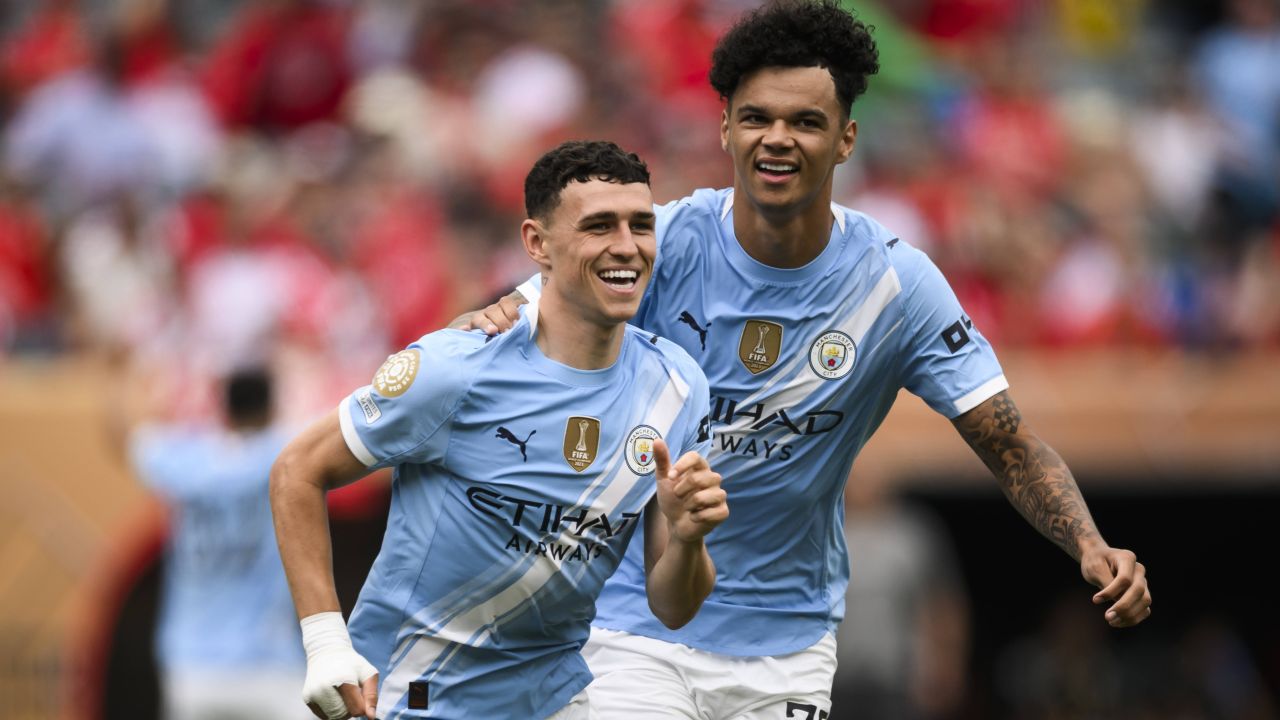 Phil Foden celebrates after scoring against Wydad at the Club World Cup