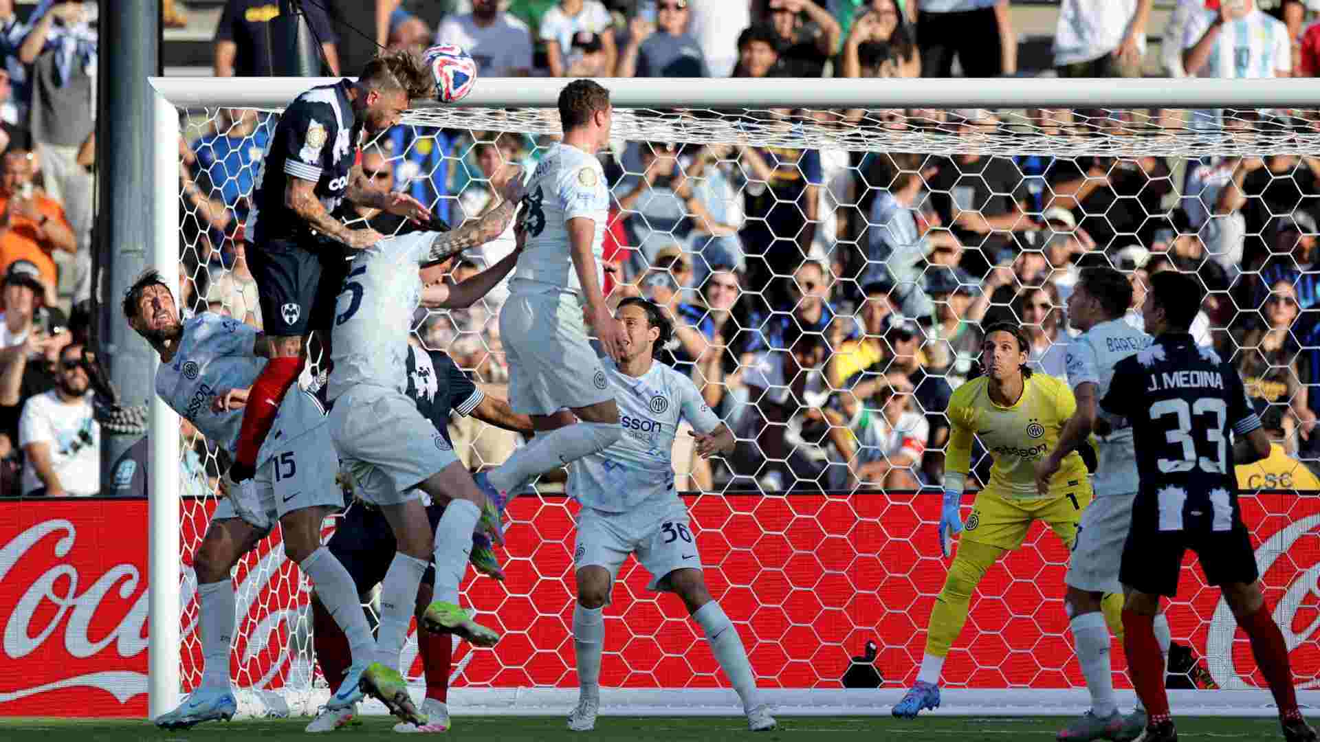 Sergio Ramos scores a header for Monterrey against Inter