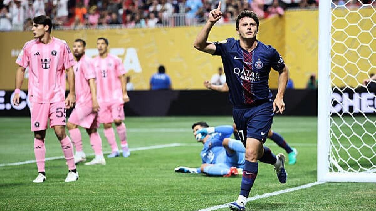 Joao Neves celebrates after scoring against Inter Miami