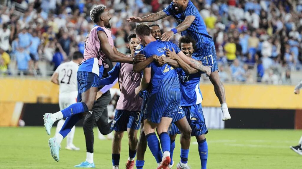 Al-Hilal players celebrate after eliminating Manchester City