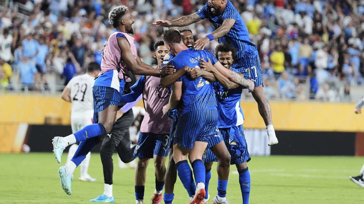 Al-Hilal players celebrate after eliminating Manchester City
