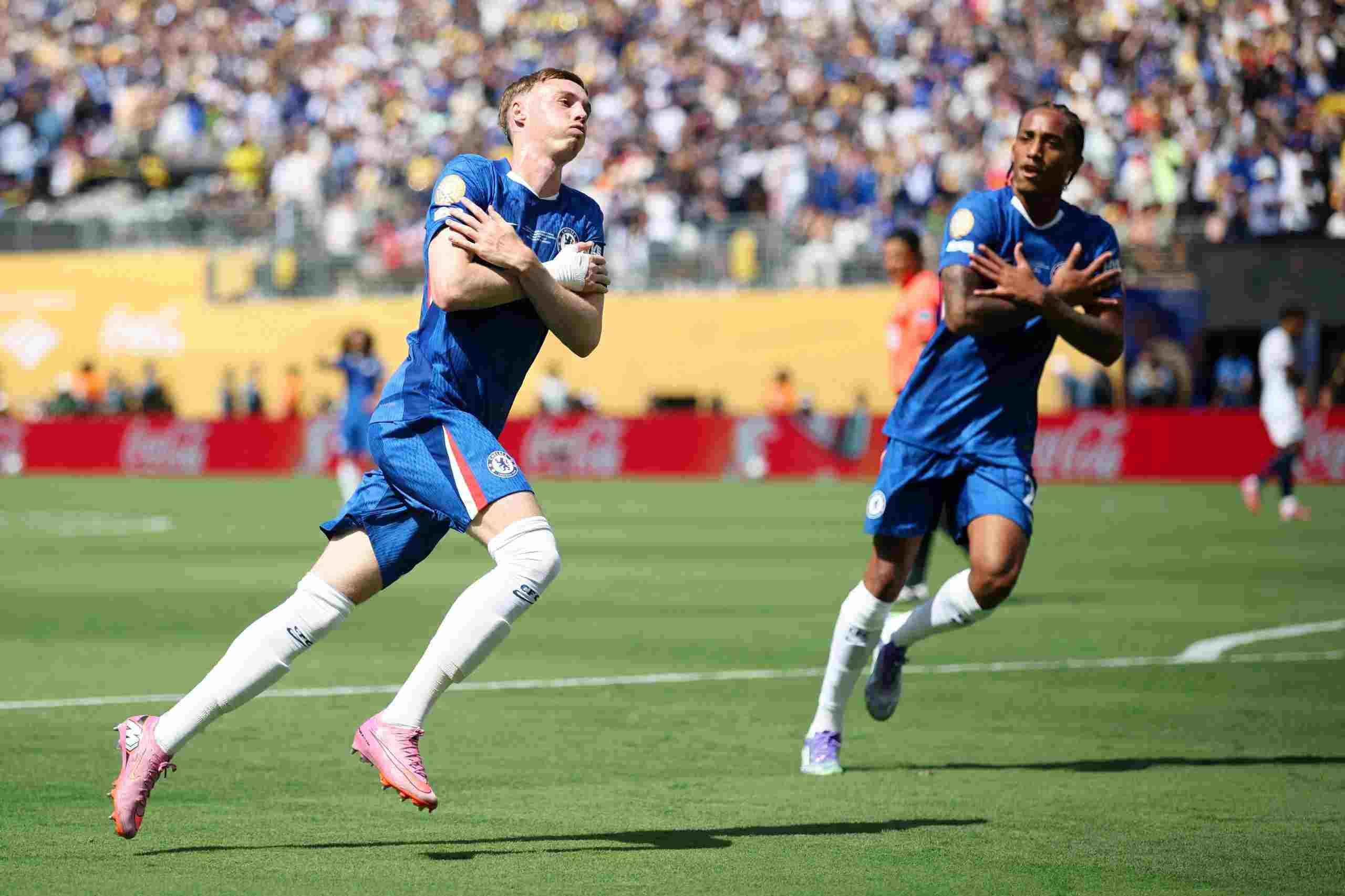 Cole Palmer celebrates after scoring in the Club World Cup final against PSG