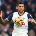 Tottenham defender Cristian Romero controlling the ball