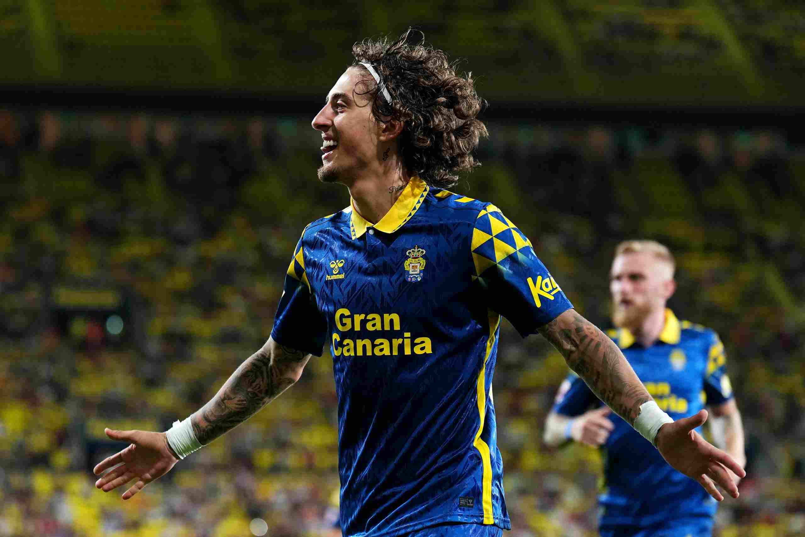 Fabio Silva celebrates after scoring for Las Palmas