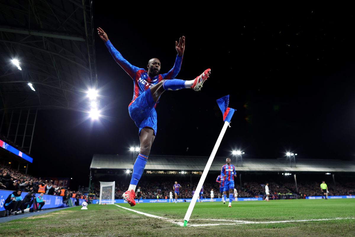 Crystal Palace striker Jean Philippe Mateta celebrates after scoring a goal