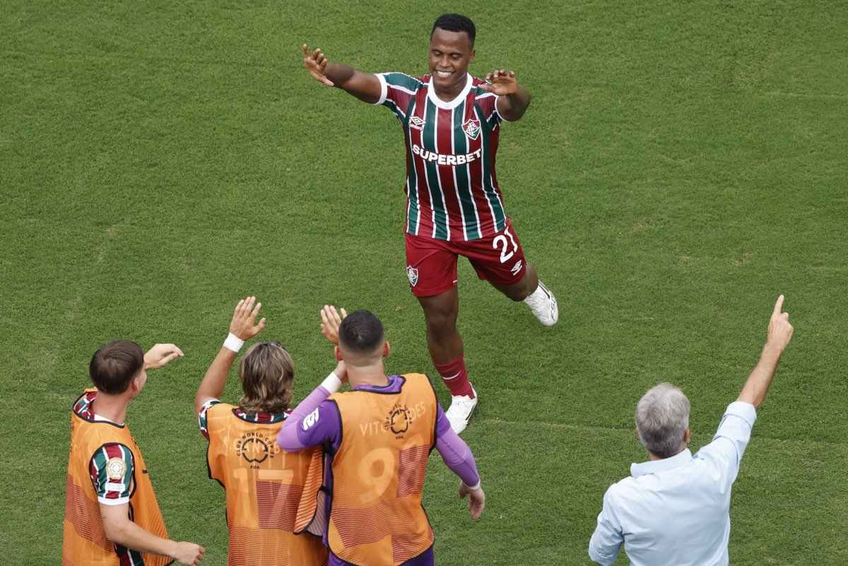 Jhon Arias celebrates after scoring for Fluminense in the Club World Cup