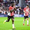 Johan Bakayoko celebrates after scoring for PSV