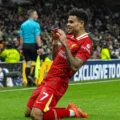 Luis Diaz celebrates after scoring for Liverpool
