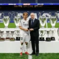 Real Madrid legend Luka Modric and club president Florentino Perez