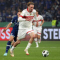 Stuttgart forward Nick Woltemade dribbles the ball