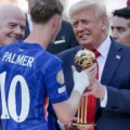 President of USA, Donald Trump, handing Cole Palmer of Chelsea, the Best Player of the Tournament trophy