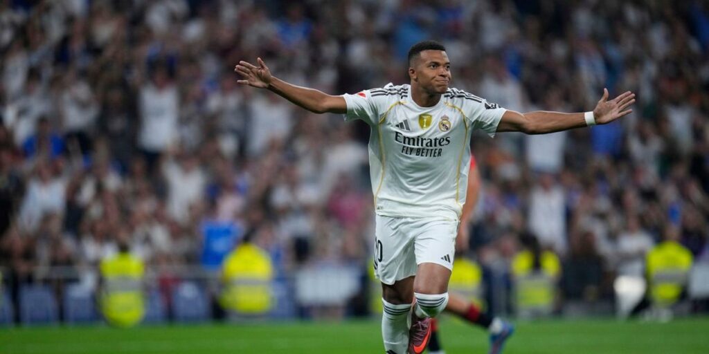 Kylian Mbappe after scoring a penalty against Osasuna