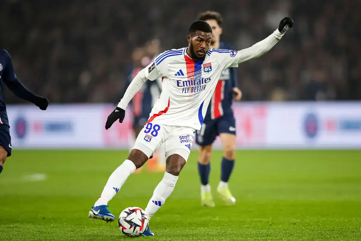 Lyon midfielder Ainsley Maitland-Niles with the ball at his feet