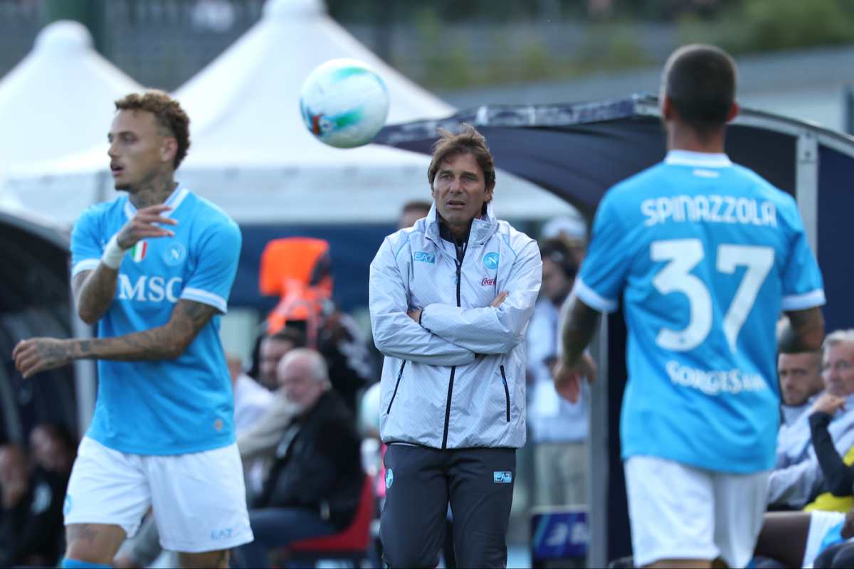 Napoli head coach Antonio Conte watches from the sideline as his side falls to 2-1 defeat to Brest