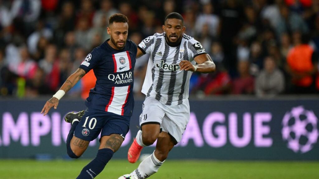 Brazil international teammates Neymar and Bremer against one another during PSG vs Juventus game