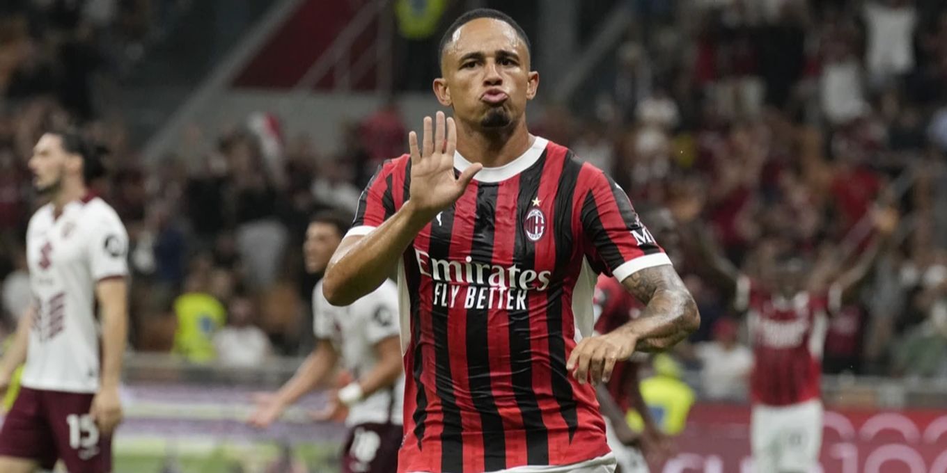 Noah Okafor celebrates one of his rare goals for Milan
