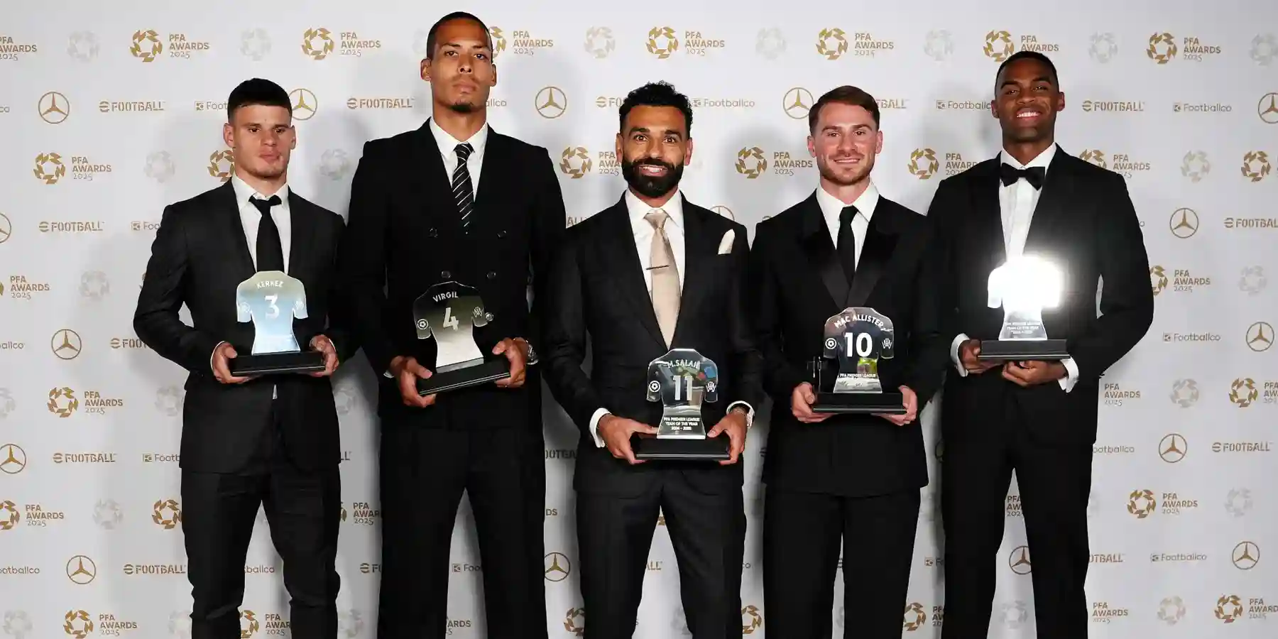 Liverpool players posing with their PFA awards
