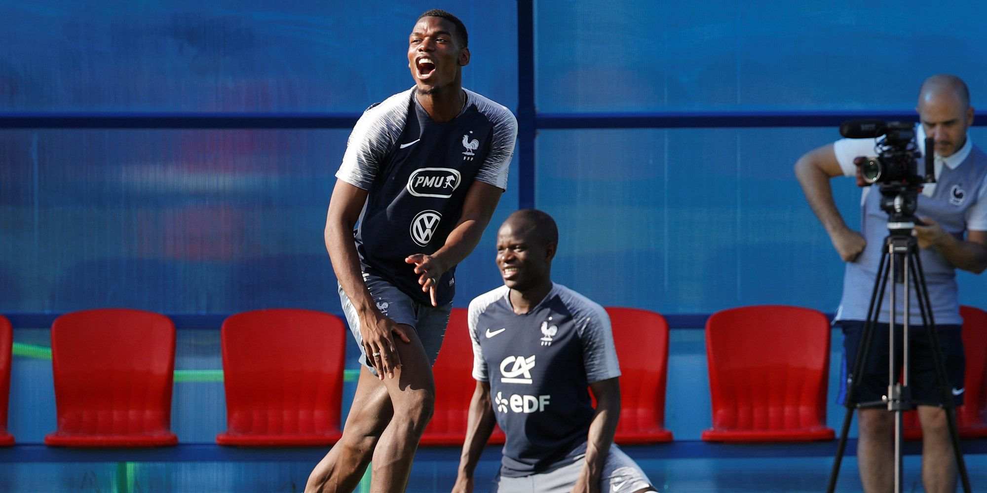 Paul Pogba and N'golo Kante in France training