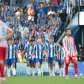 Porto players together after celebrating scoring a goal in friendly against Atletico Madrid