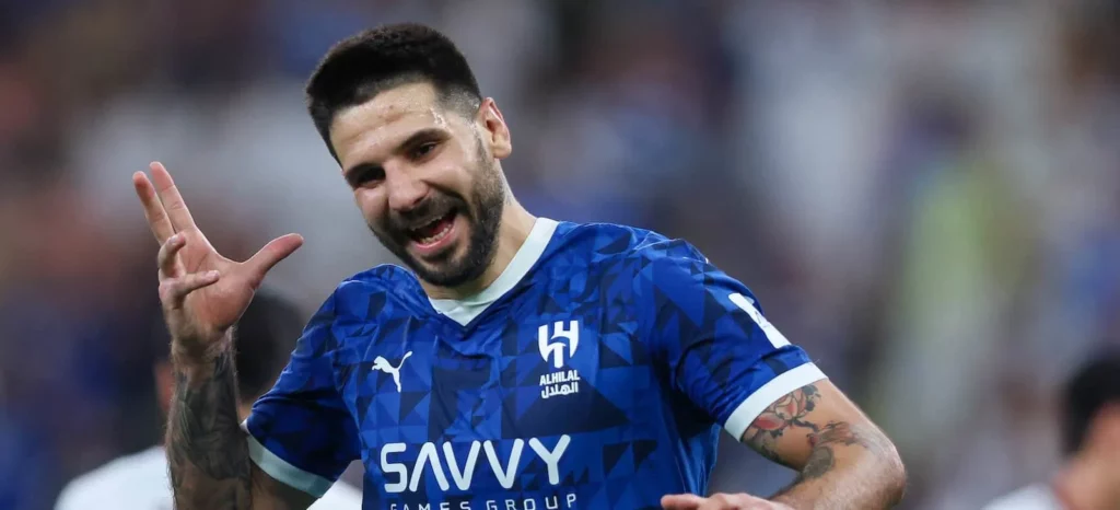 Aleksandar Mitrovic with his typical celebration after scoring a goal