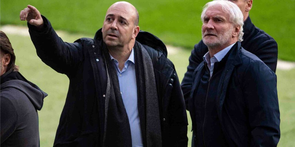 Bayer Leverkusen executives Fernando Carro and Rudi Voeller