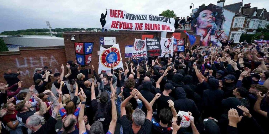 Crystal Palace fans protest against UEFA