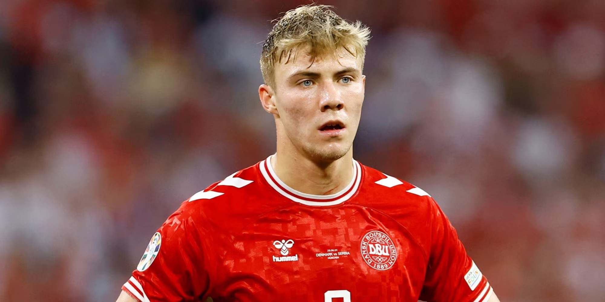 Rasmus Hojlund in Denmark shirt