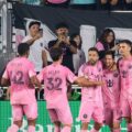 Inter Miami players celebrate after scoring a goal against Seattle Sounders