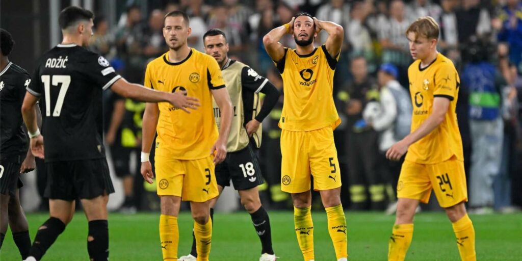 Borussia Dortmund players cannot believe Juventus scored twice in stoppage time